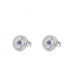 Pendientes Mini Lauburu Redondo de Plata con Circonita Azul 10mm