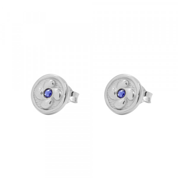 Pendientes Mini Lauburu Redondo de Plata con Circonita Azul 10mm