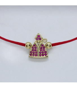Pulsera Roja San Fermín de Plata Dorada con Circonitas