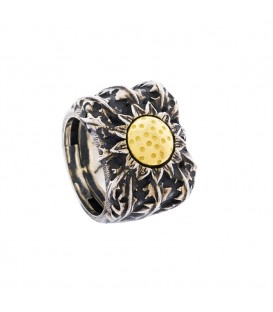 Anillo Ametsa Plata Envejecida y Eguzkilore Dorado