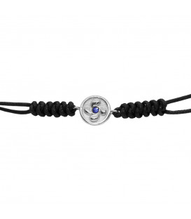 Pulsera Negra Lauburu Redondo de Plata con Circonita Azul