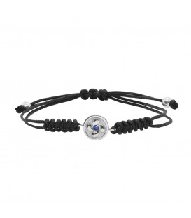 Pulsera Negra Lauburu Redondo de Plata con Circonita Azul