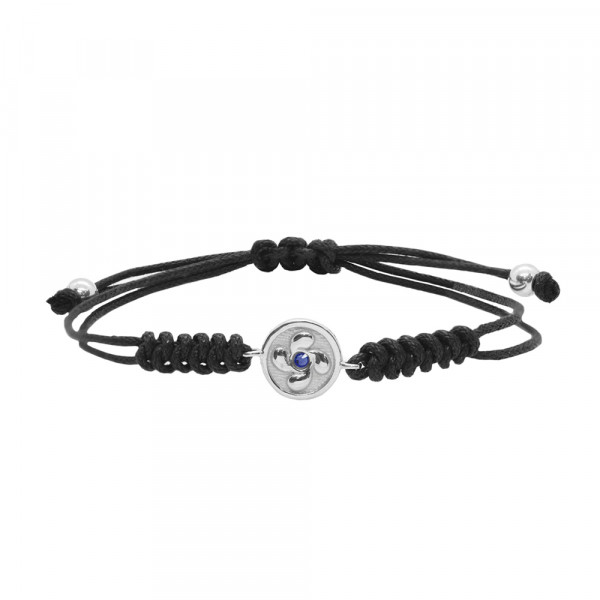 Pulsera Negra Lauburu Redondo de Plata con Circonita Azul