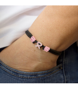 Pulsera Lazo Rosa Nylon Negro