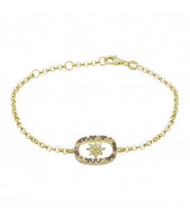 Pulsera Muka de Plata Dorada con Circonitas Marrones