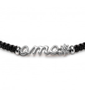 Pulsera Ama de Plata con Cuerda Macramé Negro