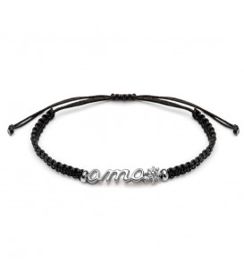 Pulsera Ama de Plata con Cuerda Macramé Negro