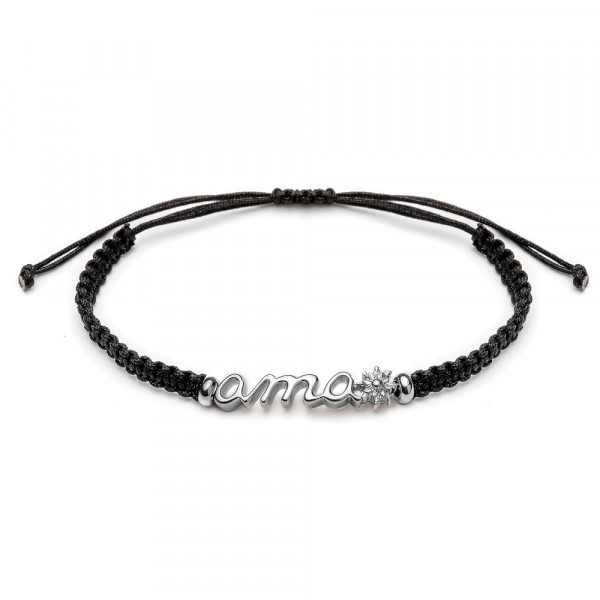 Pulsera Ama de Plata con Cuerda Macramé Negro