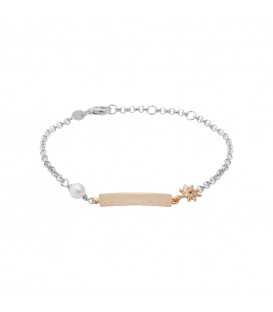 Pulsera Identidad de Plata Rosa con Perla Personalizable