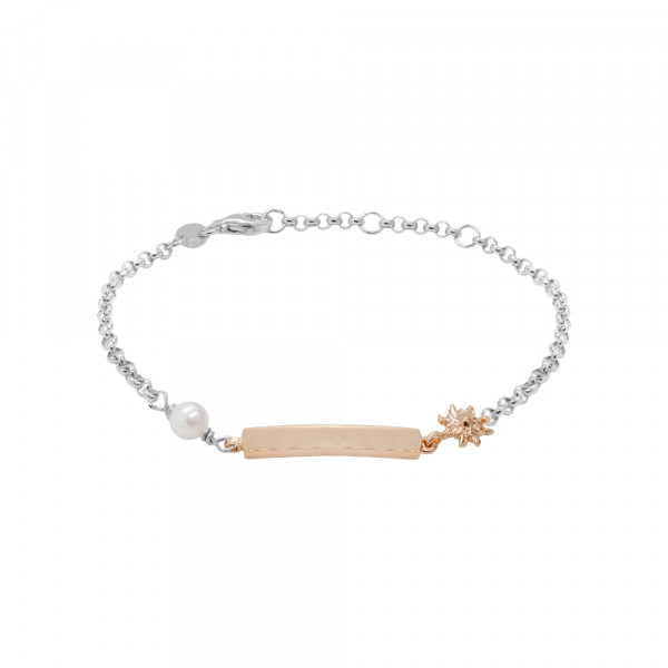 Pulsera Identidad de Plata Rosa con Perla Personalizable