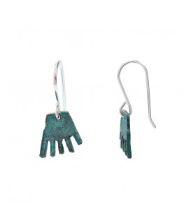 Pendientes Largos Mano de Irulegi de Plata Oxidada en Verde