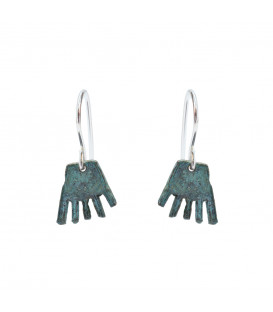 Pendientes Largos Mano de Irulegi de Plata Oxidada en Verde