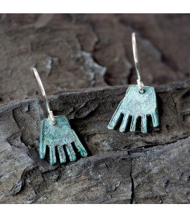 Pendientes Largos Mano de Irulegi de Plata Oxidada en Verde