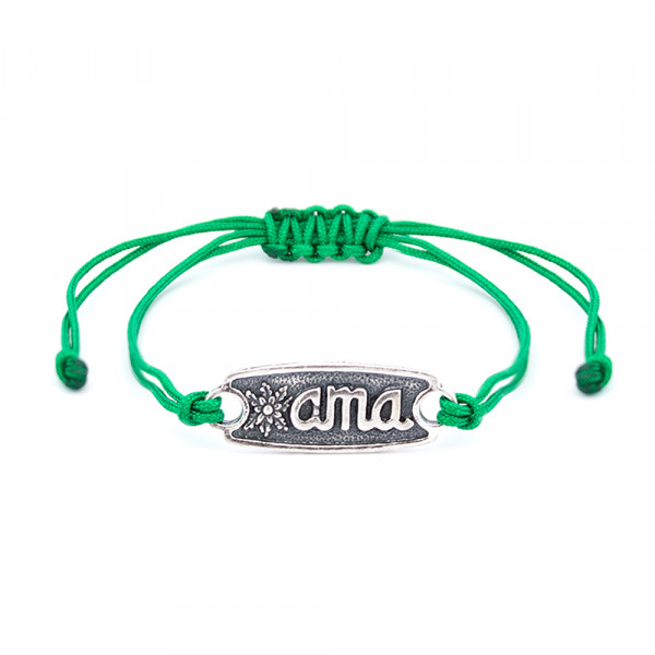 Pulsera Ama Verde de Plata con Acabado Rústico Personalizable