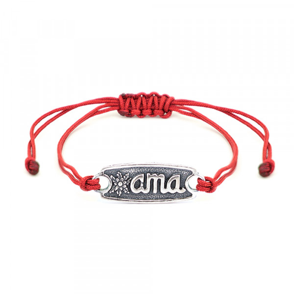 Pulsera Ama Roja de Plata con Acabado Rústico Personalizable