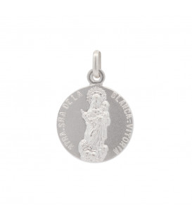 Medalla Virgen Blanca de Plata Mate 20mm Personalizable