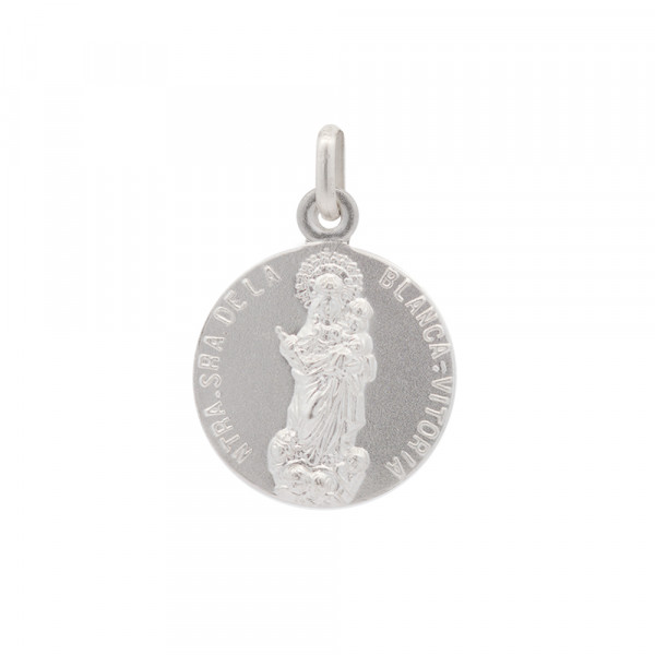 Medalla Virgen Blanca de Plata Mate 20mm Personalizable