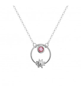 Gargantilla Luna Llena de Plata con Circonita Rosa