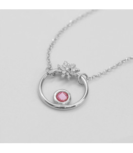 Gargantilla Luna Llena de Plata con Circonita Rosa