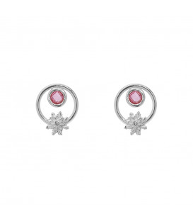 Pendientes Luna Llena de Plata con Circonita Rosa