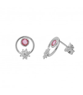 Pendientes Luna Llena de Plata con Circonita Rosa