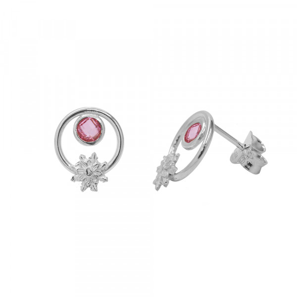 Pendientes Luna Llena de Plata con Circonita Rosa