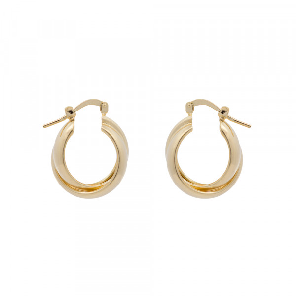 Pendientes Aro Doble Entrelazados de Plata Dorada 15mm