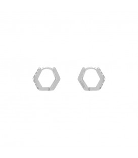 Pendientes Aro Mini Hexagon de Plata con Circonitas Blancas