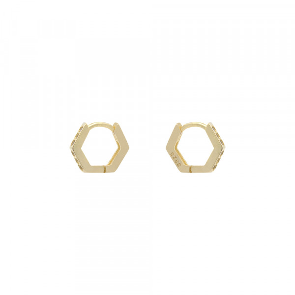 Pendientes Mini Aro Hexagonal Plata Dorada con Circonitas
