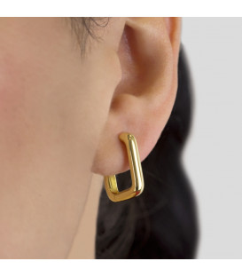 Pendientes Aro Rectangular con Cierre Clip de Plata Dorada
