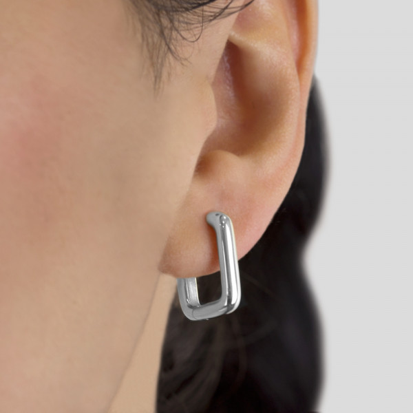 Pendientes Aro Rectangular con Cierre Clip de Plata