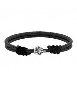 Pulsera Macramé Negra Charm Bruja de Plata