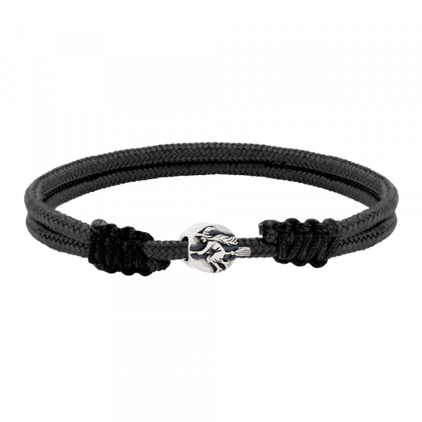 Pulsera Macramé Negra Charm Bruja de Plata