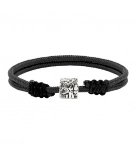 Pulsera Macramé Negra Charm Gernika de Plata