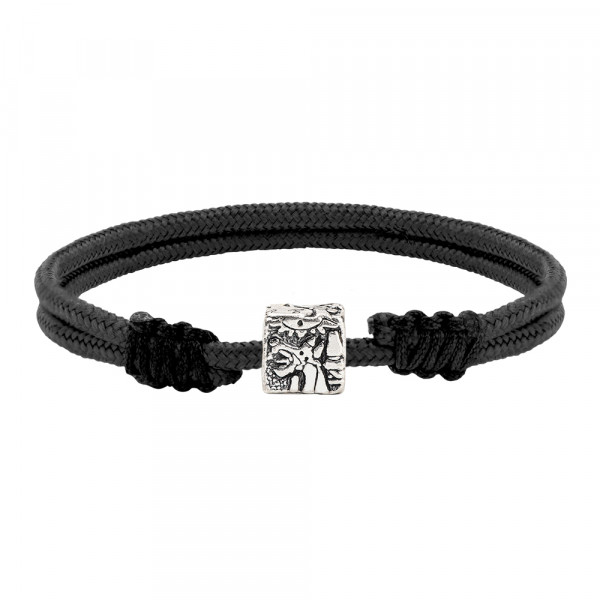 Pulsera Macramé Negra Charm Gernika de Plata