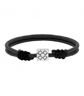 Pulsera Macramé Negro Charm Baldosa de Plata