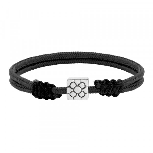 Pulsera Macramé Negro Charm Baldosa de Plata