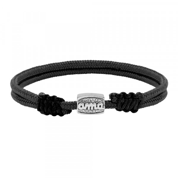 Pulsera Macramé Negro Charm Ama de Plata