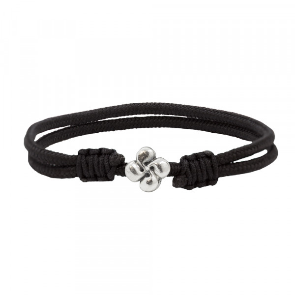 Pulsera Macramé Negro Charm Lauburu Plata