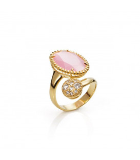 Anillo Viceroy de Plata Dorada con Piedra Rosa y Circonitas Blancas