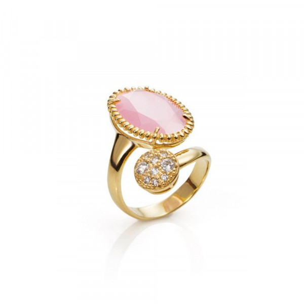 Anillo Viceroy de Plata Dorada con Piedra Rosa y Circonitas Blancas