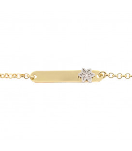 Pulsera Infantil Chapa Oro con Eguzkilore Oro Blanco y Perla Personalizable