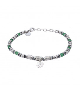 Pulsera Acero con Cuentas de Jade Verde