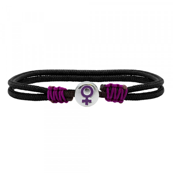 Pulsera Charm Símbolo Mujer de Plata con Esmalte Morado