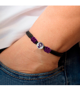 Pulsera Charm Símbolo Mujer de Plata con Esmalte Morado