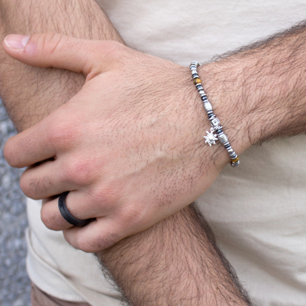 Pulsera Acero con Cuentas de Ojo de Tigre