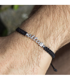 Pulsera Aita de Plata con Cordón Negro