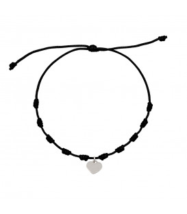 Pulsera Corazón de Plata y Macramé Negro Personalizable