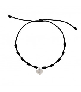 Pulsera Corazón de Plata y Macramé Negro Personalizable