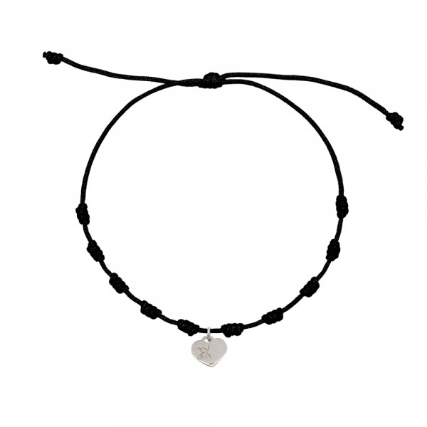 Pulsera Corazón de Plata y Macramé Negro Personalizable